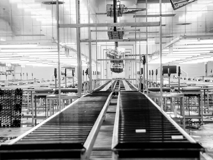 Conveyor lines inside an industrial factory